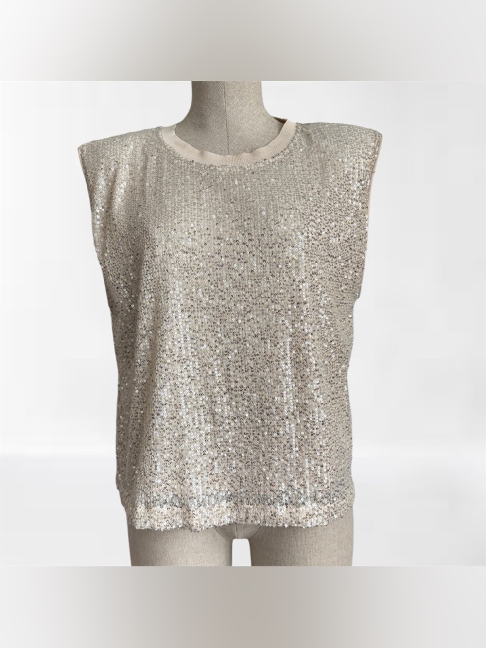 Aqua Sequin Muscle Tank in Champagne Size L